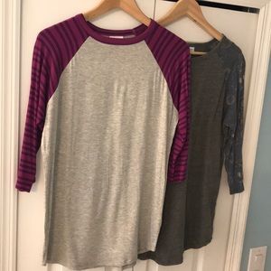 LuLaRoe raglan 3/4 top. lot of 2(Small and Medium)